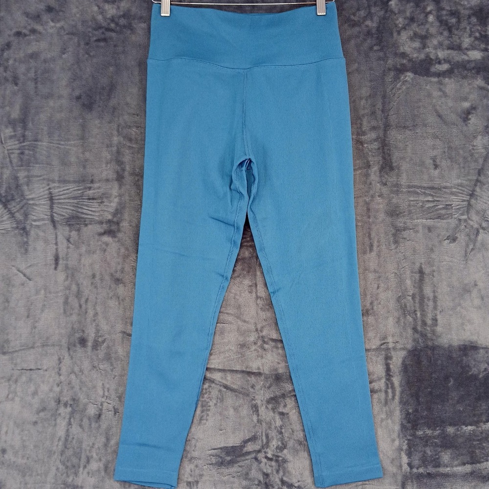 Athleta Pants Womens Medium Blue Ribbed High Rise 7/8 Leggings Yoga Activewear